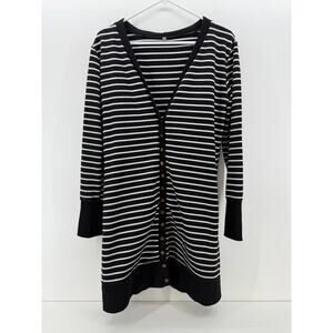 Black & White Stripe Cardigan - Snap Front